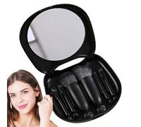Makeup Brush Sets - 6 Mini Travel Makeup Brush Set | Portable Makeup Brushes Placed With Mirror Box | Cute Cat Design Holder For Women Girls Daily Use,