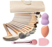 Makeup Brush Sets, NEVSETPO 28PCS Synthetic Makeup Kits Include 24 Makeup Brushes,2 Beauty Blenders, 1 Dual End Masks Spatula, 1 Brush Set Cleaning Mat, Travel-Friendly Makeup Case, Champagne