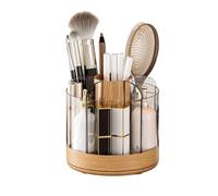 Makeup Brush Storage, 6-Slot 360° Rotating Acrylic Holder & Clear Brush Container, Cosmetic Organizer for Women, Nail Gel Perfume, Home Bedroom Bathroom Desk Vanity Countertop