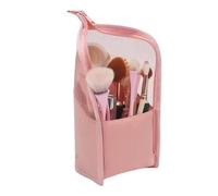 Makeup Brush Travel Case, Waterproof Standing Divided Storage, Travel Makeup Bag Brush Holder, for Women Girls Toiletry Eyebrow Pencil Lipstick Jewelry Home Office Outdoor Camping, Pink, Refer to
