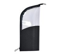 Makeup Brush Travel Holder - Waterproof Clear Window, Standing Slimline Black, 25x11x6cm Large Capacity, Zip Closure, Premium TPU Oxford Fibre for Men Women Vanity Luggage Toiletries