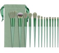 Makeup Brushes 13pcs Premium Synthetic Bristles Green Conical Handle Kabuki Foundation Brush Makeup Sets Professional Portable Flannel Bag, for Foundation, Face Powder,Easy to carry,Travel Kit