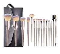 Makeup Brushes, 15Pcs Professional Makeup Brush Set with PU Leather Cosmetic Bag, All in One Kit Face Powder Blusher Eyeshadow Eye Brow Contour Blending Make Up Brush, Champagne Gold