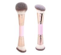 Makeup Brushes 2 PCS Foundation Brush Double-Ended Make Up Brushes Blusher Brush Liquid Bronzer & Contour Duo Brush for Cream Bronzer, Liquid Blush, Powder Brush (Pink)