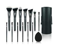 Makeup Brushes by Ané - Flawless Finish 13pc Vegan Makeup Brush Set with Travel faux Leather Holder & Latex Free Makeup Sponge