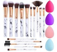 Makeup Brushes DUAIU 15PCs Marble Makeup Brush Set Premium Synthetic Kabuki Powder Blush Contour Foundation Concealer Eyeshadow Brushes with Makeup Sponge