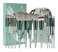 Makeup Brushes HEYMKGO 15pcs Premium Synthetic Bristles Green Conical Handle Kabuki Foundation Brush Makeup Sets Professional Portable Flannel Bag