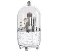 Makeup Brushes Holder, 360° Rotation, Dustproof Transparent Cover, Glacier Texture, Water Wave Design, PET and ABS Material, 6 Compartments for Brushes, Pencils, Lipstick