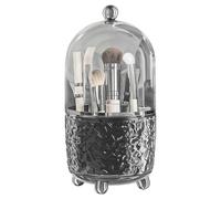 Makeup Brushes Holder with 360° Rotation, Dustproof Transparent Cover, Glacier Texture, Water Wave, PET and ABS Material, Spacious with 6 Compartments, Ideal for Brushes, Pencils, Lipstick
