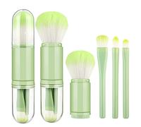 Makeup Brushes Set,4 in 1 Retractable Make up Brushes Set with Holder, Portable Face Powder Eyeshadow Brushes Small Multifunctional Travel Cosmetic Brushes (Green)