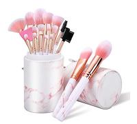 Makeup Brushes Sets Glamour Gaze 16PCS Pink Marble Make up Brushes Foundation Eyeshadow Concealer Eyebrow Blush Brush Set With Makeup Brush Holder and Silicone Mask Brush