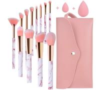 Makeup Brushes Sets Start Makers Professional 12Pcs Pink Marble Brush Set with Foundation Concealer Blush Eyeshadow Beauty Blender and Make Up Bag