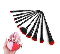 Makeup Brushrs Set Black Premium Synthetic Foundation Powder Concealers Eye Shadows Makeup 10 Pcs Brush Set with 2 Makeup Sponge (Black and Red)