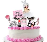 Makeup Cake Topper 8 Pcs,Mode Lipstick Perfume Eyelash Diamond Brush Cosmetic Lady Cupcake Toppers, Happy Birthday Decoration for Birthday Girl Women Makeup Salon Spa Party Supplies