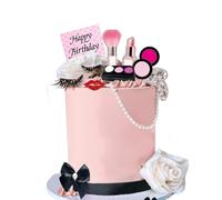 Makeup Cake Topper Flower Ribbon Gloden Ball Makeup Cake Decoration for Girls Women Birthday Party