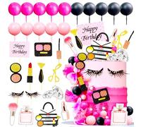 Makeup Cake Toppers Glamour Party Decorations Pink Girl Birthday Cake Decorations Pink Balls Cake Topper Spa Birthday Party Supplies