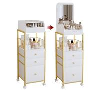 Makeup Cart Organizer with Mirror, Large Floor Skincare Organizers Make Up Organizers-Vanity Storage Organizer Cosmetic Display Cases Holder for Skin Care Perfume Nail Polish Brush Hair Tool (Gold)