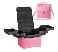 Makeup Case Large Vanity Case - 28x20x25cm Portable Cosmetic Organiser with Shoulder Strap - Professional Make Up Case for Travel & Home, Durable Nylon Storage Beauty Box Pink