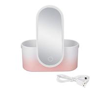 Makeup Case, Pink Gradient Large Capacity Cosmetics Organizer with Makeup Mirror, Rotatable LED Light Makeup Mirror with 30 Lamp Beads, Portable Foldable LED Light Makeup Storage Box with Handle