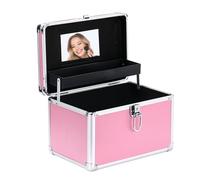 Makeup Case Professional Portable Cosmetic Organizer with Lock Built-in Mirror & Deep Compartments ABS & PC Material Durable Travel Toiletry Case Travel Train Case for Salon Beauty Pink Elitzia ET0302