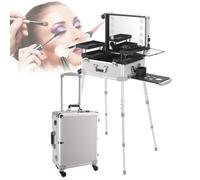 Makeup Case Rolling Cosmetic Organizer with LED Light and Bluetooth for Studio and Travel