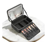 Makeup Case with LED Light Mirror, Professional Portable Travel Cosmetic Organizer Bah with Adjustable Dividers, Three-Colour Light Source，PU Leather Material，Black