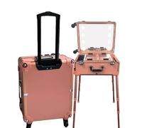 Makeup Case with Wheels and Stand - Rolling Makeup Station with Mirror and 8 LED Lights for Travel