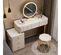 Makeup Desk with Touch Mirror 3 Color Lighting 3 Drawers Storage Cabinet & Charging Station for Bedroom Modern Dressing Table (Beige Size: M)