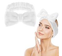 Makeup Headband for Face Washing- Spa Skincare Headbands Absorbent Bowknot Face Washing Headband, Soft Coral Fleece Facial Skincare Headband Elastic Hairband Washband for Shower (White)