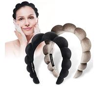 Makeup Headband Women Spa Facial Headbands Sponge Padded Soft Terry Towel Cloth Hair Band for Skincare Makeup Removal,Face Washing 2pack (Black Brown)