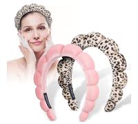 Makeup Headband Women Spa Headbands Sponge Padded Soft Terry Towel Cloth Hair Band for Skincare Makeup Removal,Face Washing 2pack (Leopard print pink)