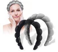 Makeup Headband Women Spa Headbands Sponge Padded Soft Terry Towel Cloth Hair Band for Skincare Makeup Removal,Face Washing 2pack (Blackgrey)