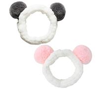 Makeup Headbands CHEPL 2 Pcs Elastic Coral Fleece Hair Band with Cute Pompons Spa Headband for Makeup Shower Yoga Sports (Pink, Gray)