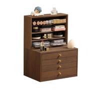 Makeup Jewelry Organizer Box with Velvet Lining Drawers & Brass Handle for Cosmetics Accessories Necklaces Rings Earrings Watches(4-Tier)