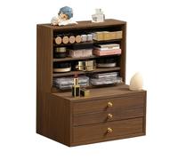 Makeup Jewelry Organizer Box with Velvet Lining Drawers & Brass Handle for Cosmetics Accessories Necklaces Rings Earrings Watches(3-Tier)