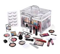 Makeup Kit for Women Full Kit - Eyeshadow Palette, Lipsticks, Lipgloss, Blushes, Contour, Highlighters, Makeup Pencil, False Eyelashes, Re-usable Train Case Gift Set for Teen Girls Starters Pros