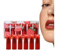 Makeup Lipstick - Mini Strawberry Shape Matte Lipstick 2g 6 Pieces | Cute Girl Lip Gloss Set, Blush Lipśtick for Beginners, Friends, Women, Daily, Office, Evening, Party, Beauty Cosmetic Kit