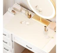 Biqissi Makeup Mat for Vanity, Dual-Sided Makeup Mat Waterproof Oilproof Vanity Protector Mat, No Slip Vanity Mat for Vanity Top Protector, for Home Vanity Decor, Beige 31.5x15.7in