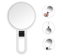 Makeup Mirror Double Sided 5X/1X Magnifying,Hand Held Mirror with Folding Handle,Compact Cosmetic Vanity Mirror for Girls,Ladies,Beauty,Handbag,Travel,Hanging,Table Round Small Portable Pocket (White)