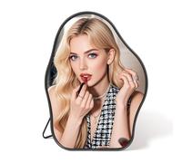 Makeup Mirror, Irregular Tabletop Mirrors for Dressing Black Mirrors for the Bedroom Desk Mirror with Metal Frame Small Vanity-mirror Portable Cosmetic-mirror with Stand for Dresser (30L x 22W cm)