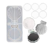 Makeup Mirror Resin Mold Kit, Compact Mirror Resin Mold with 5 Pcs Acrylic Mirror Pocket Silicone Molds for Epoxy Resin Craft DIY Double-Sided Foldable Mirrors (Shell)