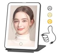 Makeup Mirror & Vanity Mirror with 96 Led Lights, Travel Mirror Lighted Makeup Beauty Mirror, 3 Color Lighting, Dimmable Touch Screen, Tabletop LED Folding Cosmetic Mirror with Lights - Black