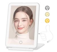 Makeup Mirror & Vanity Mirror with 96 Led Lights, Travel Mirror Lighted Makeup Beauty Mirror, 3 Color Lighting, Dimmable Touch Screen, Tabletop LED Folding Cosmetic Mirror with Lights - White