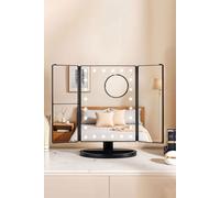 Makeup Mirror with LED Lights,Adjustable Touch Screen and 1x/2x/3x Magnification Tri-Fold Vanity Mirror SHEONLY Black One Size