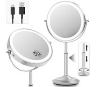 Makeup Mirror with Lights, 1X/30X Lighted Magnifying Mirror Height Adjustable, 3000mAh Rechargeable Double Sided Vanity Mirrors with 3 LED Lighting and Adjustable Brightness for Desk Women Gift