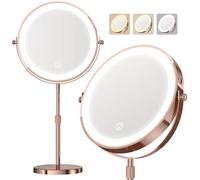 Makeup Mirror with Lights, 5000 mAh Rechargeable Double Sided Magnifying Vanity Mirror with 3 Colors, 1x/20x, 360° Rotation , Brightness Adjustable Magnification Lighted Makeup Mirror, Women Gift