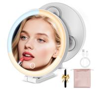 Makeup Mirror with Lights, Handheld Lighted Magnifying Mirror with Suction Cup, 3 Lighting and Adjustable Brightness, Rechargeable Portable Travel Mirror with Storage Bag, Gifts for Women & Seniors