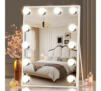 Makeup Mirror with Lights, Hollywood Vanity Mirror with Dimmable 12 LED Bulbs, 3 Colors Lighting Modes, Smart Touch Control, 360 Degree Ratation, Lighted Makeup Mirror for Bedroom