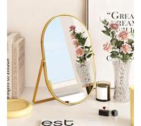 Makeup Mirror with Metal Frame, Desk Oval Mirrors 12.2*8.8 in, Portable 360°Swivel Adjustable Vanity Table Mirror with Stand, Single-Sided for DressingTable,Desktop,Shaving,Bedroom,Bathroom(Glod)