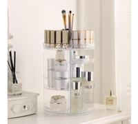Makeup Organiser, 360 Degree Rotating Beauty Organiser for Cosmetic Perfume Jewellery, Revolving Make Up Storage with 5 Adjustable Layers on Stand Spinning for Vanity Table Bedroom, Crystal (Clear)